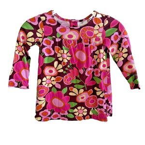 Hanna Andersson Shirt 100 Pink Floral Long Sleeve Shirt 100% Cotton 100 Sz. 4
